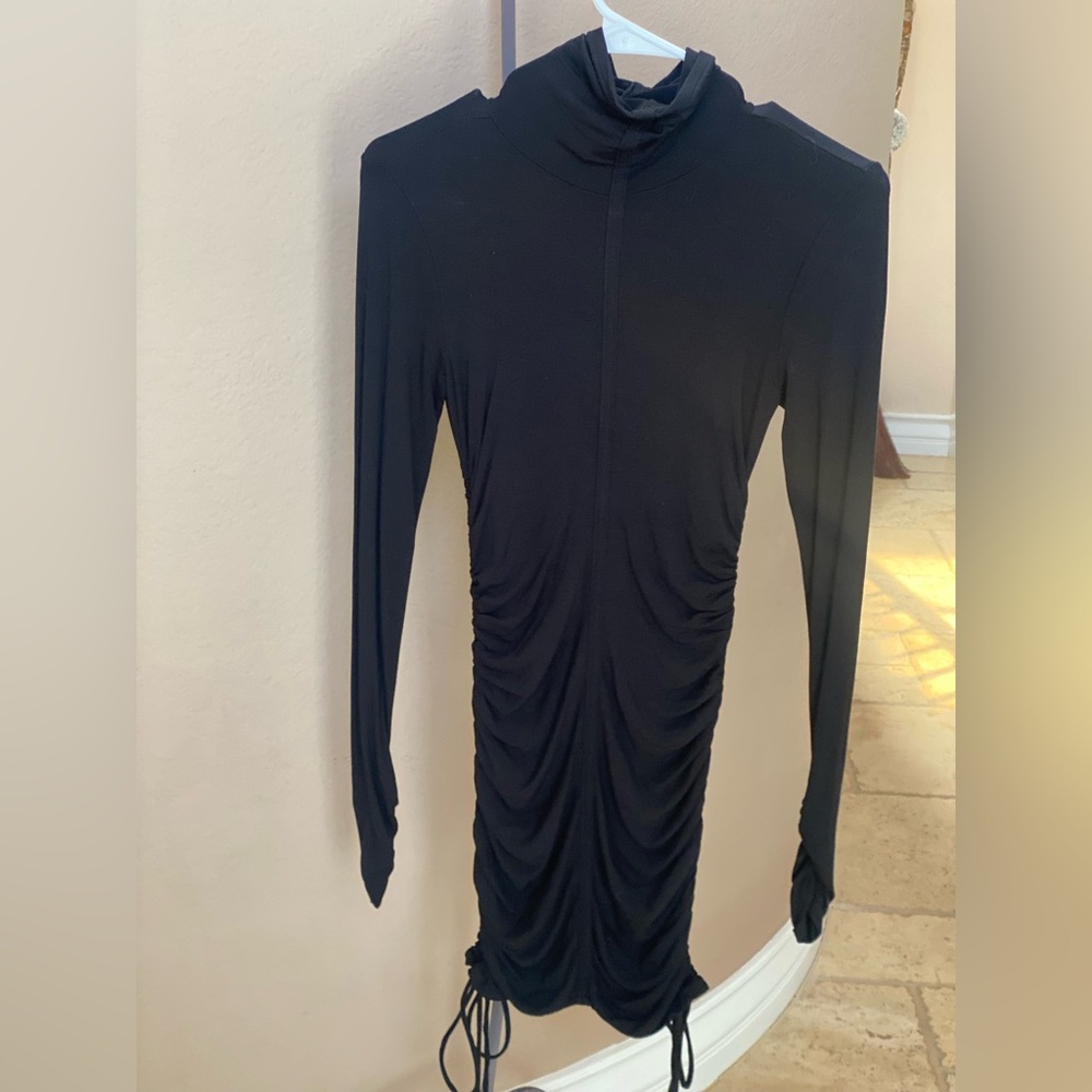 Michael Costello Black Ruched Bodycon Dress